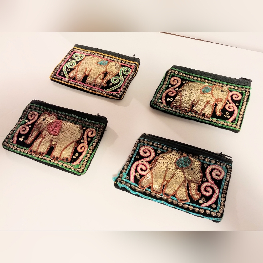 Vintage Embroidered Elephant Coin Purse Made In Thailand